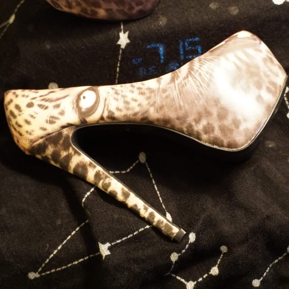 Iron Fist Black Leopard Face Print Heels - Picture 6 of 6